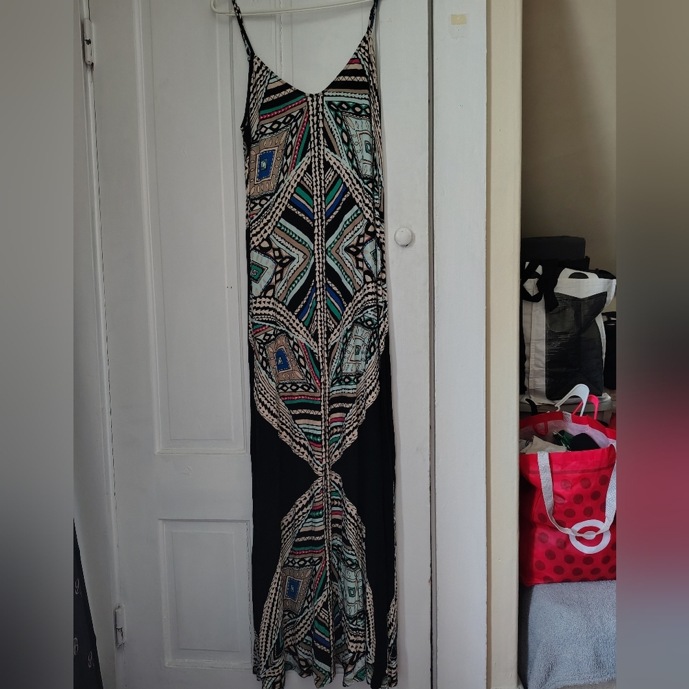 Massimo Black Maxi Dress with Multicolor Geometric Print